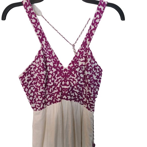 Anthropologie Womens 0 White Purple Embroidered Tasseled Halter Manuela Dress - Picture 3 of 10